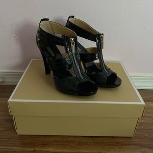 Michael Kors black berkley t-strap high heels with zipper